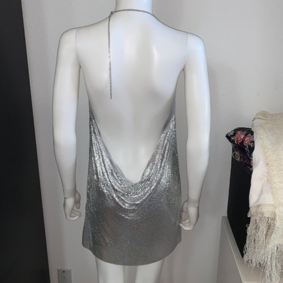 EXPRESS silver metal mesh chain mail halter party holiday Studio 54 Y2K runway - Picture 4 of 10